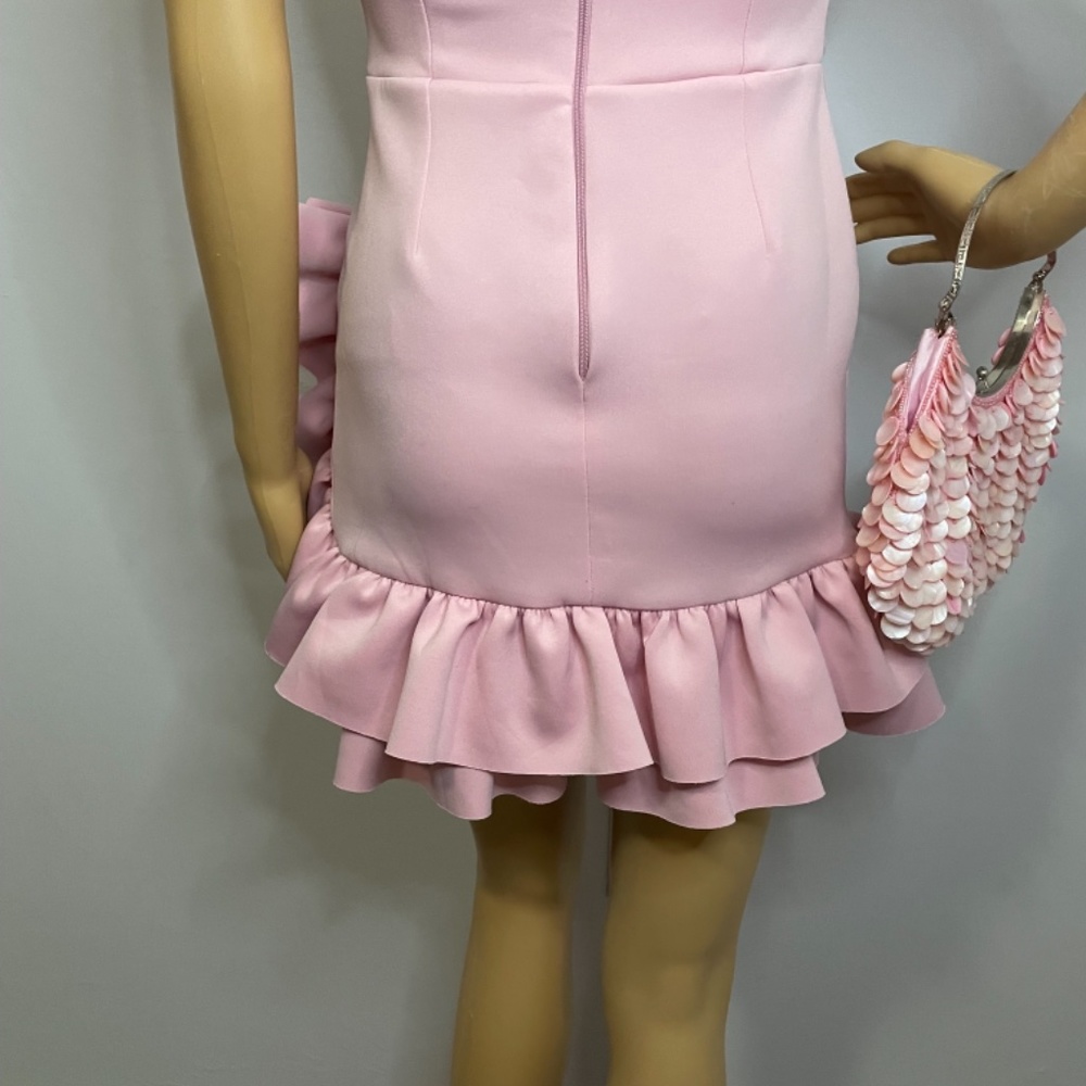 Baby pink off shoulder cutout twist fit flare mini dress w big ruffles and tulle - Picture 11 of 11